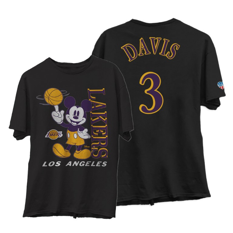 Men's Los Angeles Lakers Anthony Davis #3 NBA Vintage Disney X Collection Mickey Junk Food Black Basketball T-Shirt RKO5383AI